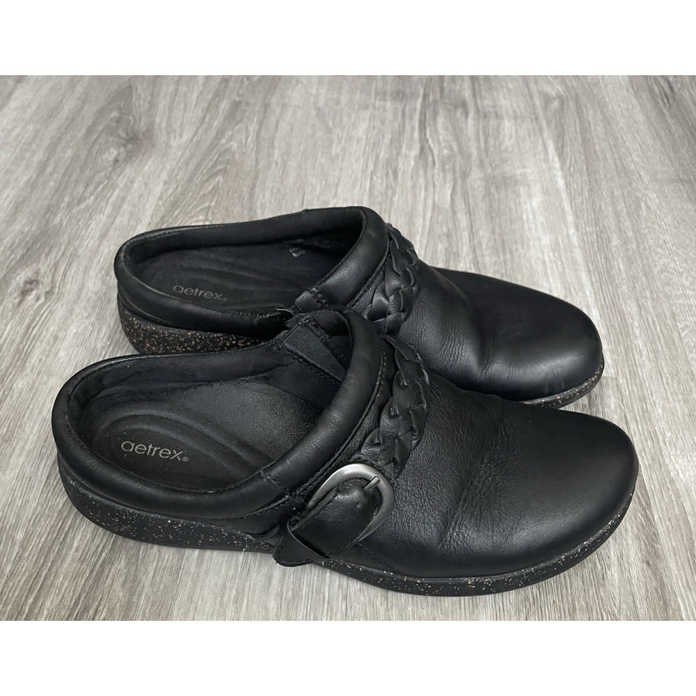 Aetrex Libby Clogs Black Leather Women's Slip On Size 8.5